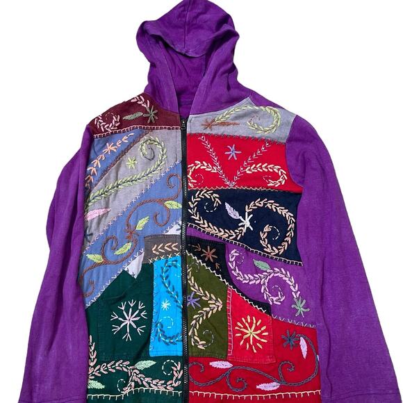 Rising Tide Womens Sz Large Hoodie jacket BOHO Wearable Art Bohemian Patchwork - Picture 11 of 11